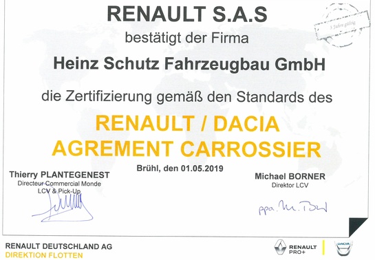 Zertifizierung nach Agrement Carrossier Renault